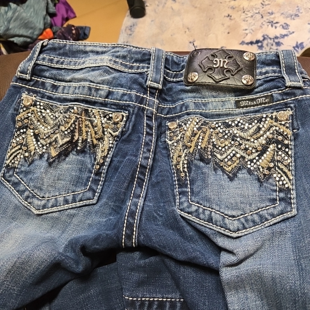 Women's MISS ME Boot Cut‎ Jeans Sz 26 Embellished Pockets